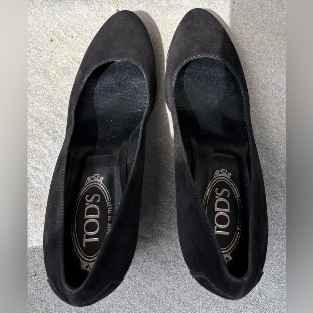 Tod's Classic Black Suede Wedges, Size 7